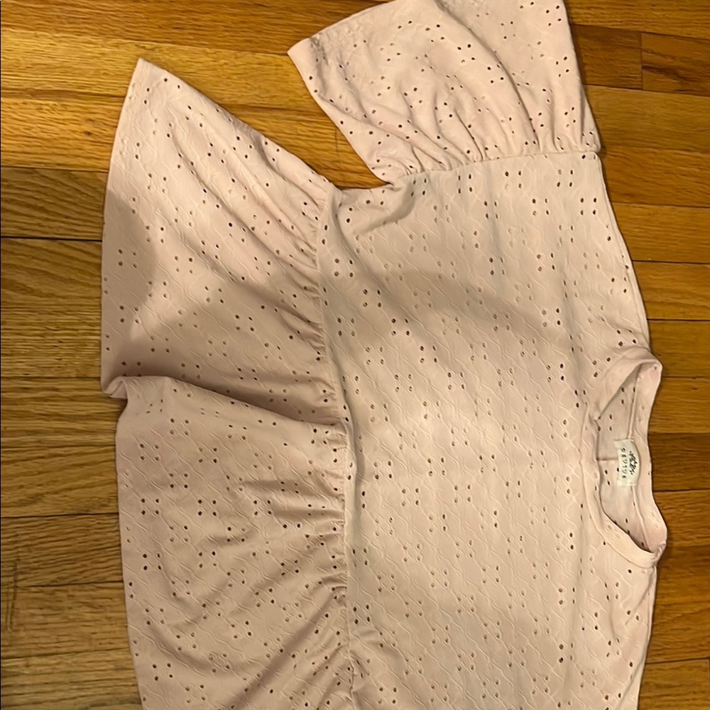 Pink Eyelet Ruffle Sleeve Top